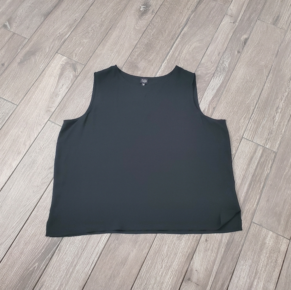 Eileen Fisher 100% silk black round neck sleeveless blouse top plus size 3X